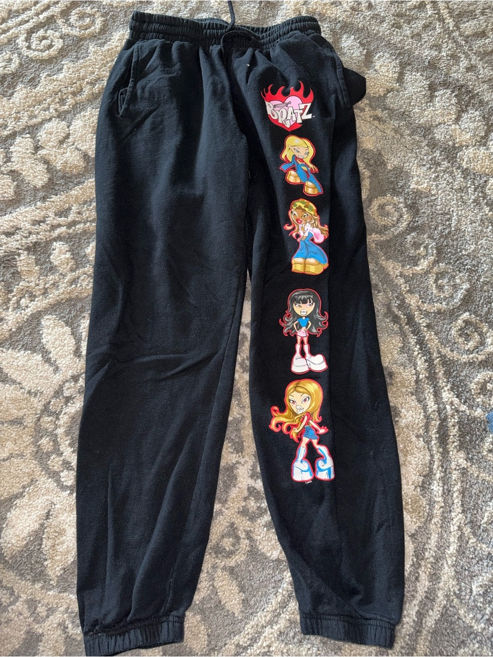 Bratz Y2K Black Graphic Jogger Sweatpants Dolls Character Leg Print Size M
